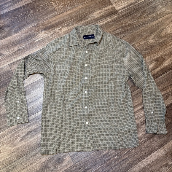 ABERCROMBIE & FITCH 100% Cotton Green & Tan Check L/S Button-Down Men’s Shirt - Picture 8 of 13